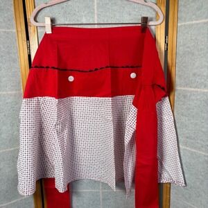 Unbranded Half Apron OS Red‎ White Vintage Style Rick Rack Button Trim Cotton